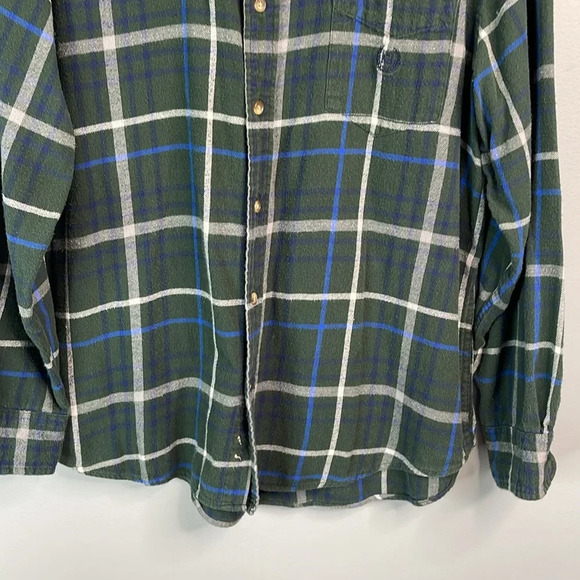 CHAPS Mens Plaid Flannel Button Down Shirt Green Navy Long Sleeve Pocket Logo L - Picture 6 of 14
